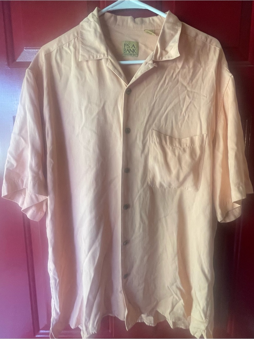 Jos. A. Bank Peach Short-Sleeve Casual Button-Down Shirt
